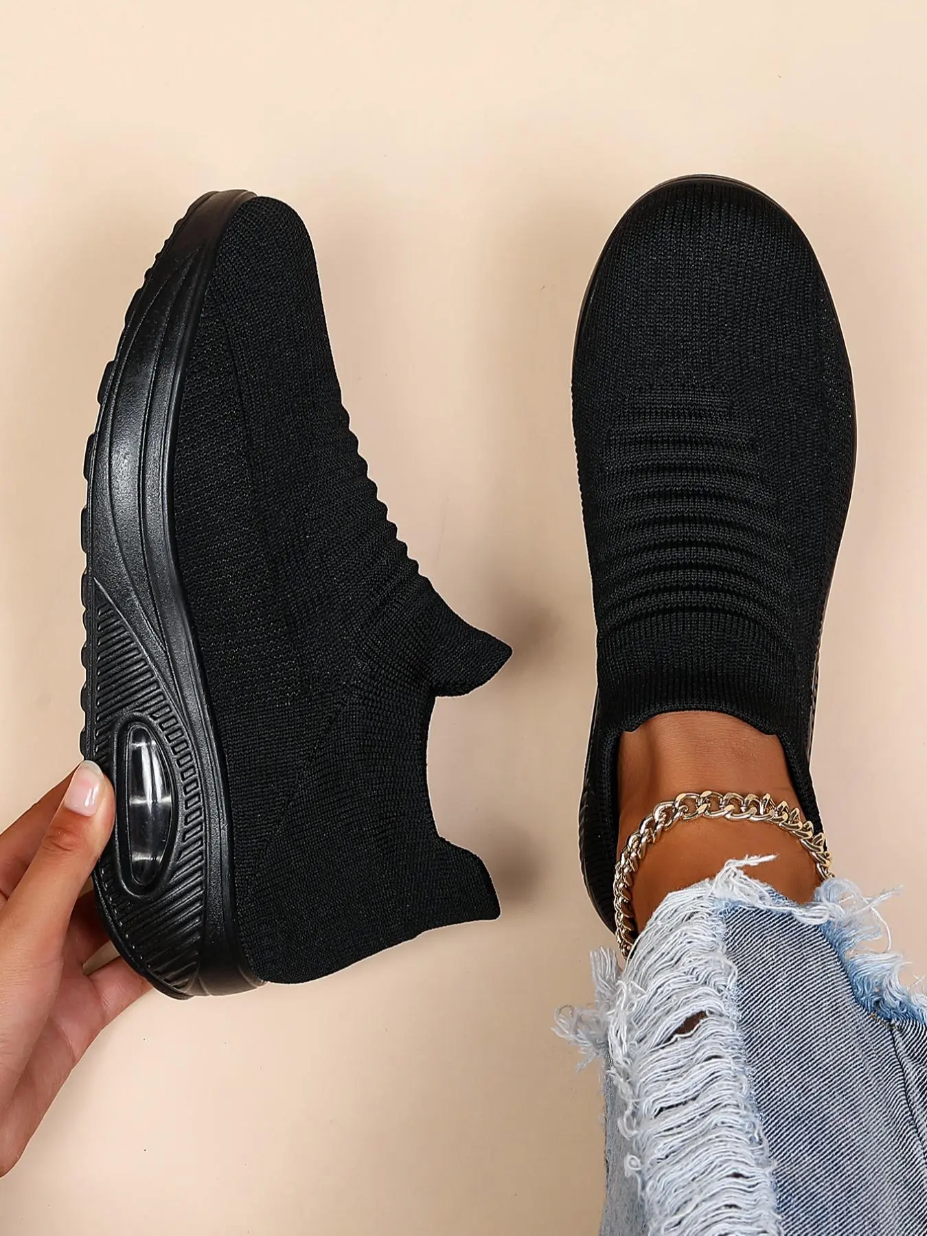 Women's Large Size Casual Sneakers, Lightweight Breathable Running Shoes, Fashion Round Toe Flatforms, Medium Width, Spring & Fall, Trendy Running Shoes