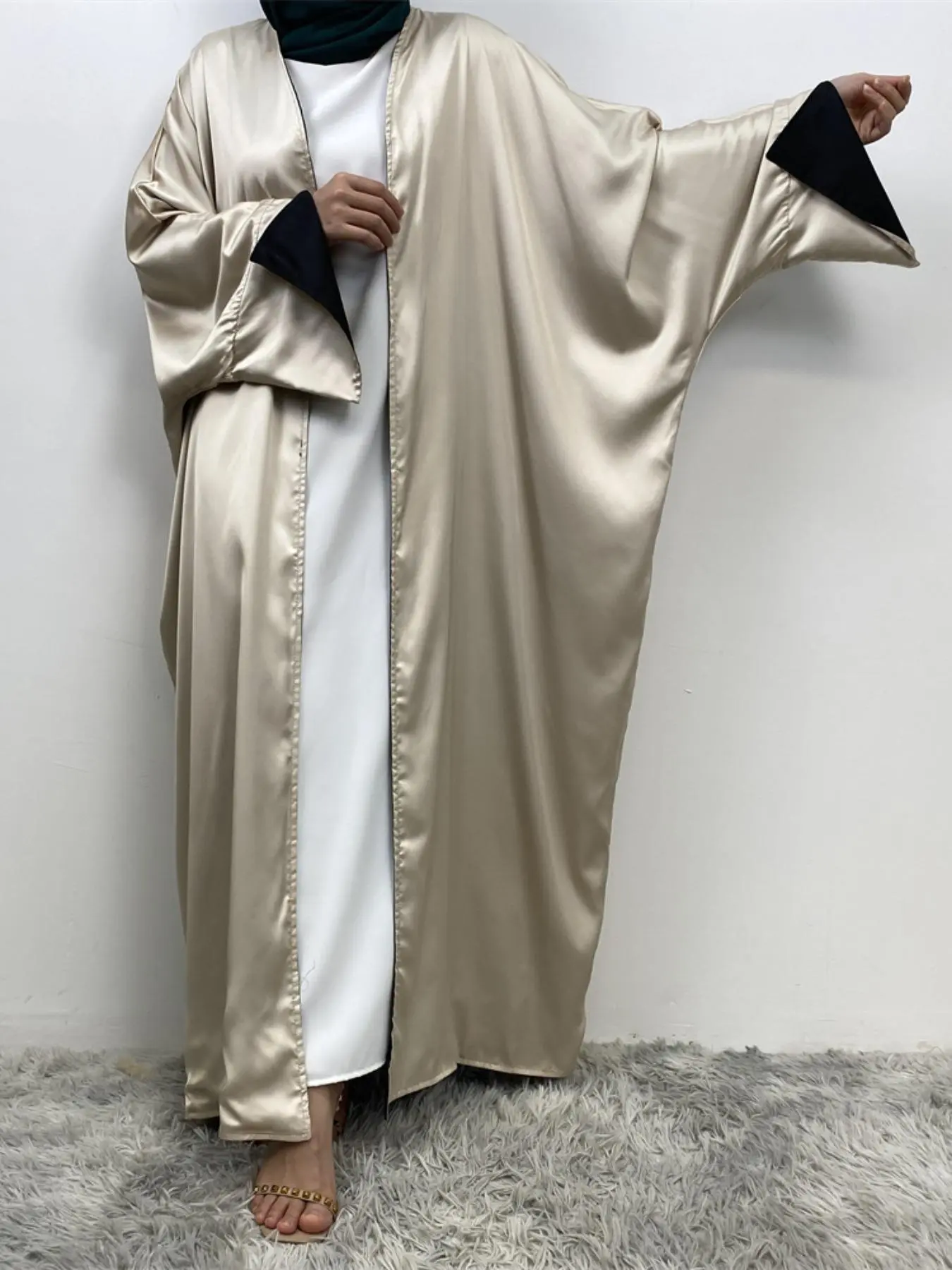 Women's Solid Color Batwing Sleeve Abaya, Casual Loose Long Sleeve Open Front Abaya for Daily Wear, Ladies Islamic Clothing for All Seasons