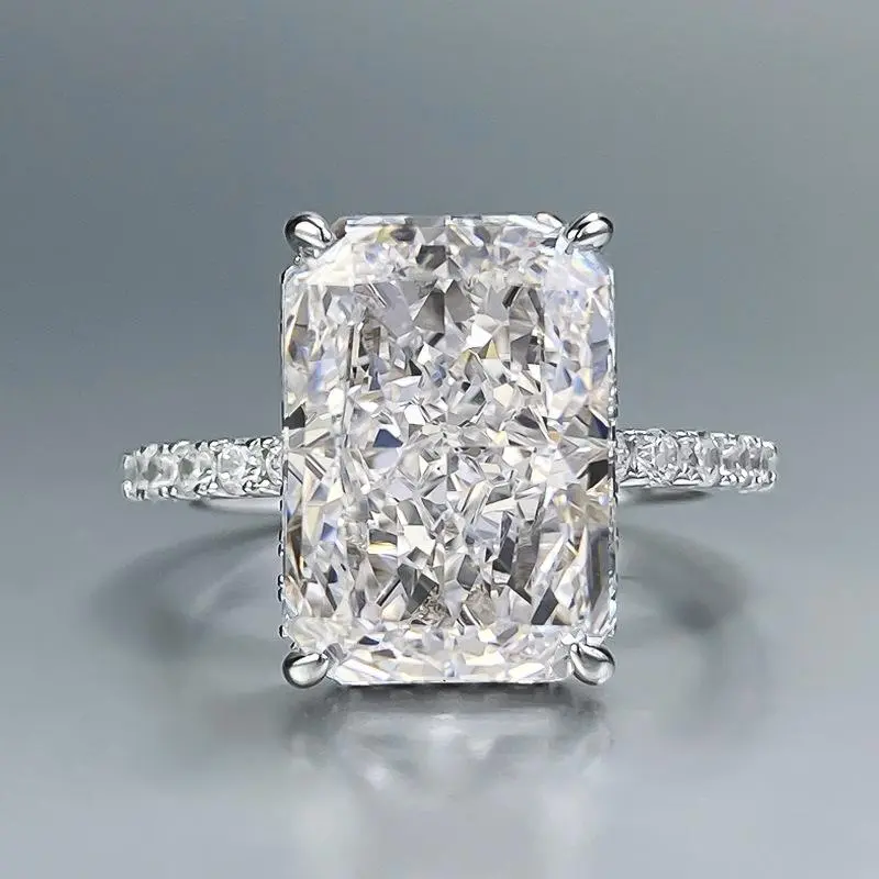 S925 Sterling Silver Rectangular 8A Cubic Zirconia Solitaire Promise Band for Women 11.5-Carat Emerald Cut CZ Ring Fashion Jewelry Rings 11.5-Carat 8A, Promise Fashion Jewelry Accessory-155, Daily Wear, 30-Day Return, Synthetic Diamond