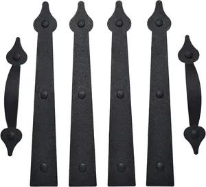 Garage Door  Decorative Hardware Carriage Accents Faux Hinges Handle Kit Curb Appeal Decor,Pack of 1,Color Black