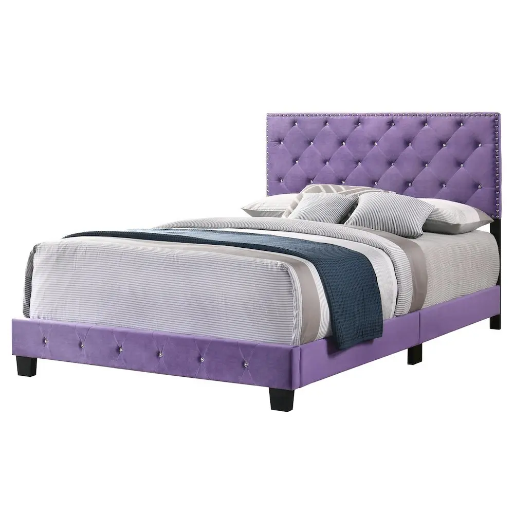 Sturdy Purple Modern Elegant Deep Tufts Platform Bed Frame - Full Size, Playful Chic Indoor Furniture for Kids