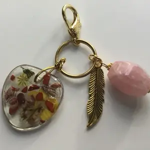 Handcrafted Keychain With Wildflowers, Crystals and Feathers