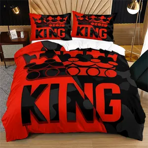 2/3 Piece King Crown Red Black Camo Duvet Cover Set, 1 Duvet Cover + 1/2 Pillowcases (NO FILLING INCLUDED), Masculine King Themed Bedding, Cool Bedroom Decor for Men Boys Teens, Ideal Gift for King Fans