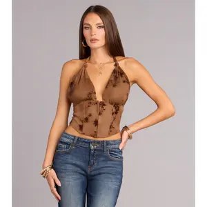 Soft And Sultry Flocked Floral Mesh Corset Top Soft And Sultry Flocked Floral Mesh Corset Top