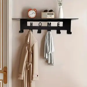 Wall Mounted Hook Rack with Frame, Wall Mounted Hanger, Entryway Organizer with 6 Hooks, Ideal for Hanging Jackets Coats Wallets Hats