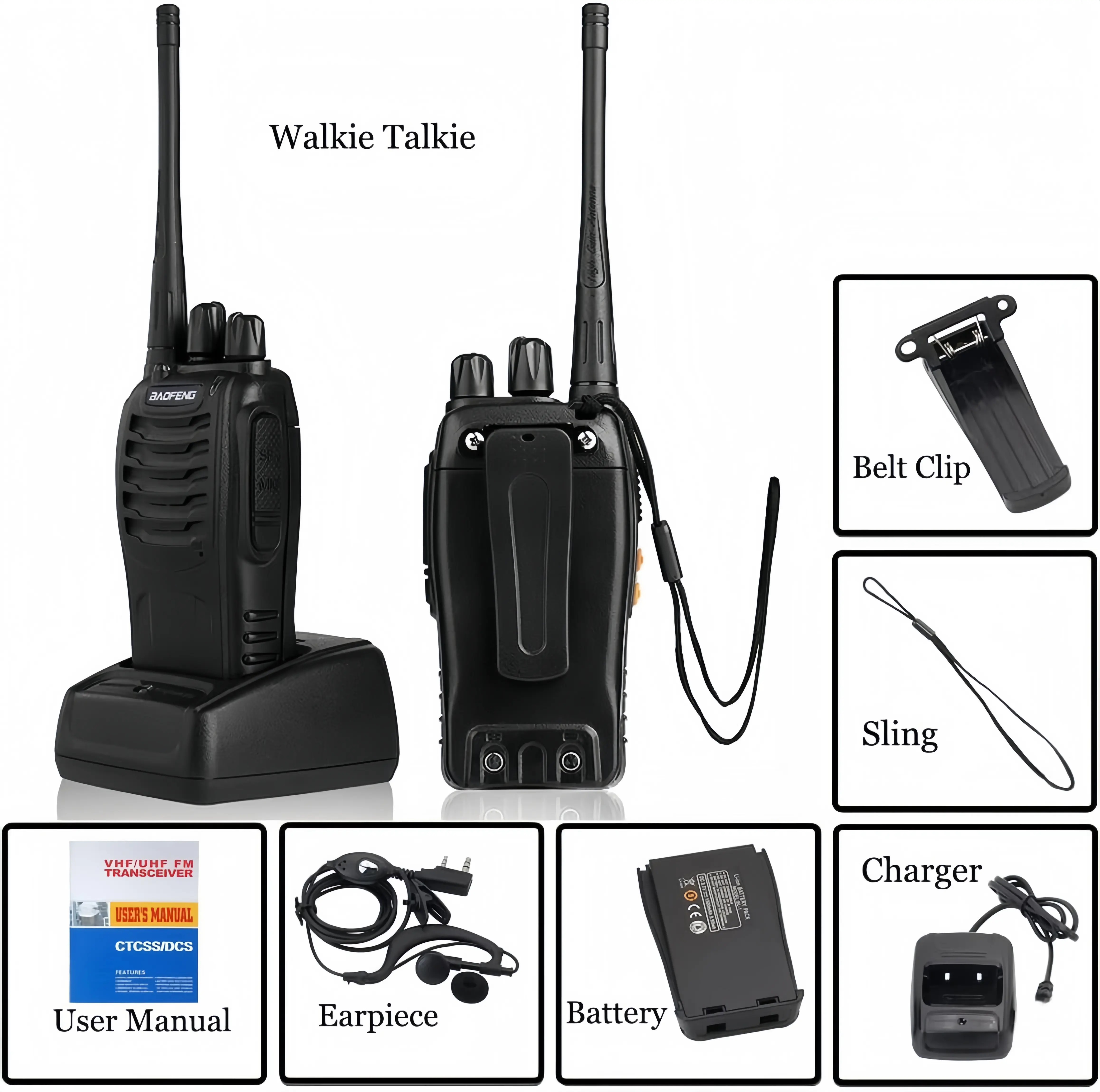 BAOFENG Walkie Talkies Rechargeable Long Range Two-Way Radios with Earpieces,2-Way Radios UHF Handheld Transceiver Walky Talky with Flashlight Li-ion Battery and Charger Audio Charging Clip Durable Safety Travel Gadgets