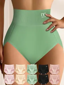 10PCS Women’s High-Waisted Brief Panty Set, Soft, Stretchable, Breathable Full-Coverage Underwear with Ribbed Waistband, Comfortable Everyday Lingerie for Work, Travel, Sleep, and Lounging