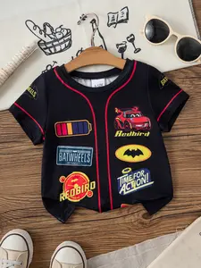 Boys' Cartoon Race Car Print Short Sleeve T-Shirt, Summer Breathable Casual Round Neck, Loose-Fit Comfortable Kids Clothes