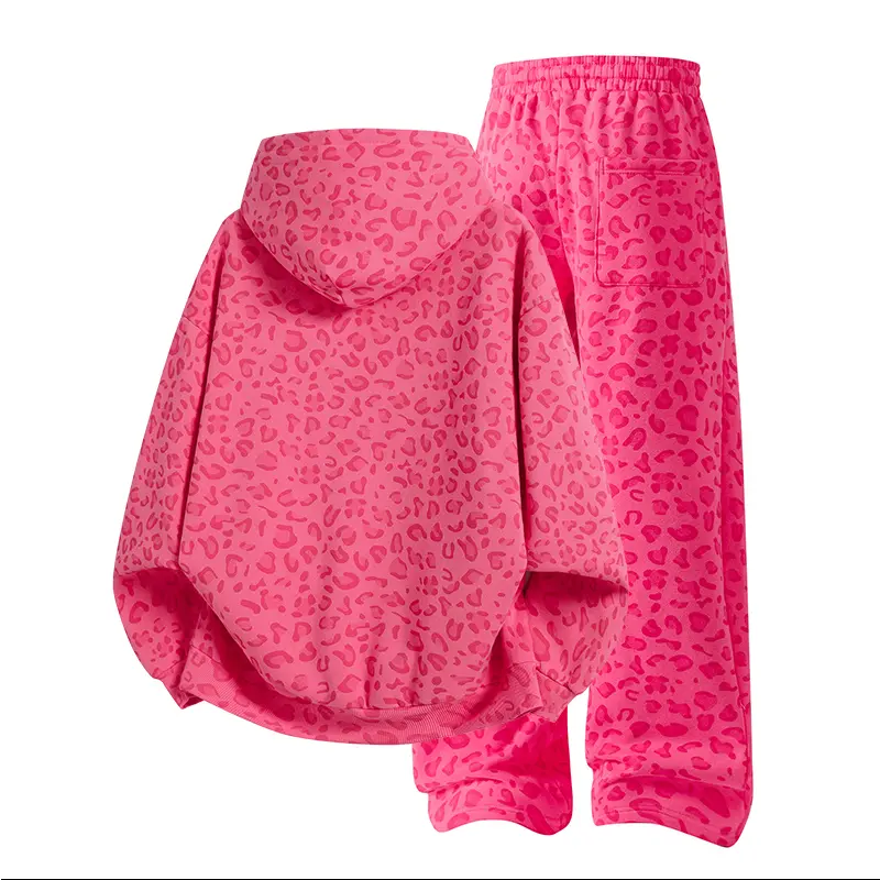 Unisex Cotton 2-Piece All-Over Leopard Print Streetwear Set - Loose-Fit Hoodie & Wide-Leg Pants, Casual Unboxing Gift, Multiple Colors Unisex Cotton 2-Piece All-Over Leopard Print Streetwear Set - Loose-Fit Hoodie & Wide-Leg Pants, Casual Unboxing Gift, Multiple Colors