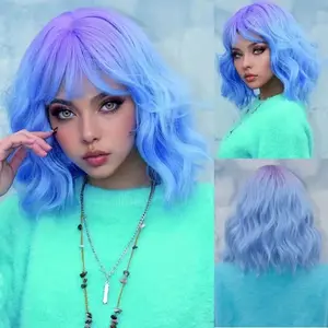 14-Inch Multicolor Short Curly Fringe Natural Fashion Synthetic Wig For Women's Daily Party Christmas Use