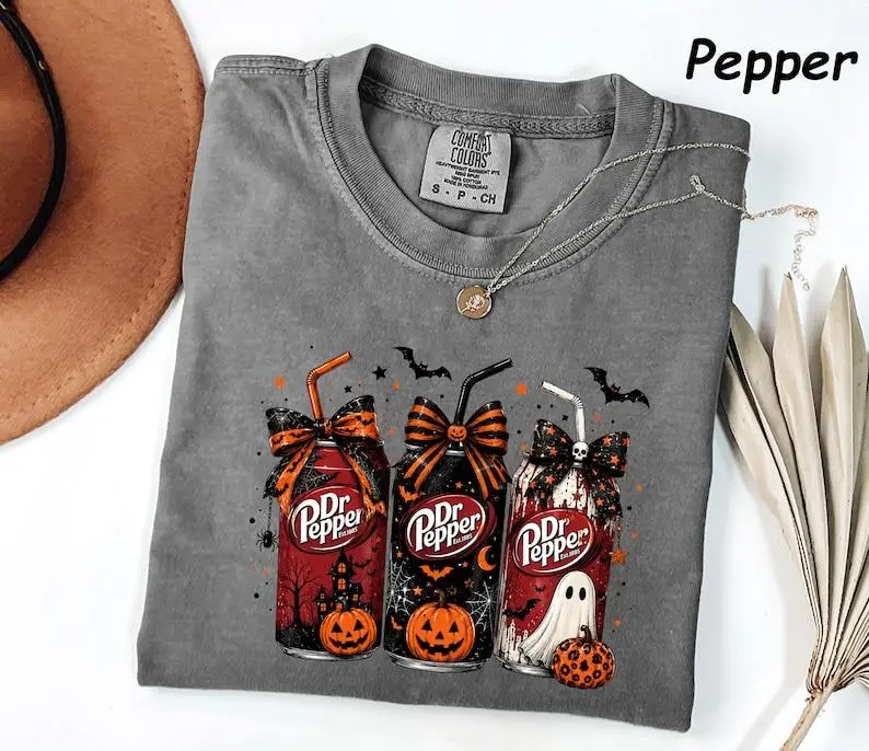 Women's Comfort Colors Drr Pepperr Coquette Halloween Sweatshirt - Spooky Soda Lover Top, Fall Season Apparel