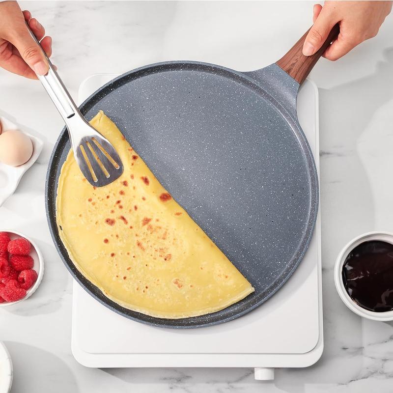 Nonstick Crepe Pan, Swiss Granite Coating Dosa Pan Pancake Flat Skillet Tawa Griddle  with Stay-Cool Handle, Induction Compatible