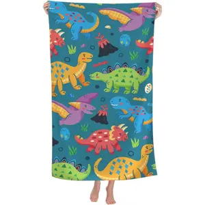 Dinosaur Beach Towels for Boys Kids Toddler, Personalized Oversized Microfiber Quick Dry Towel for Travel Pool, 30"x 60"