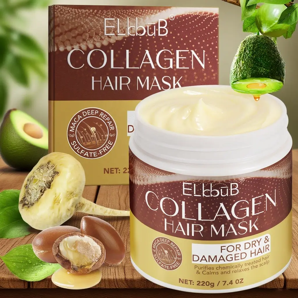 Elbbub Collagen Hair Mask 220g, Repairing Hair Balm, Nourishing and Soothing Scalp, Suitable for Dry Damaged Hair, Hydrating Hair Balm, Hair Moisturizing Treatment, Intense Nourishing Treatment