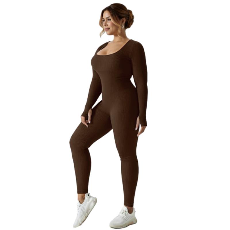 Women's High-Waisted Yoga Bodysuit Quick-Dry Long Sleeve Workout Top with Removable Pads High-Elasticity Slim Fit for Running Gym & Training Solid Black All-Season Fitness Apparel Tummy Control Jumpsuit Stylish Activewear