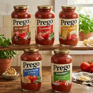 Prego Pasta Sauce Variety Pack – Traditional, Three Cheese, Chunky Tomato Garlic & Onion, Roasted Garlic & Herbs, and Mini Meatball, 24 Oz Jars