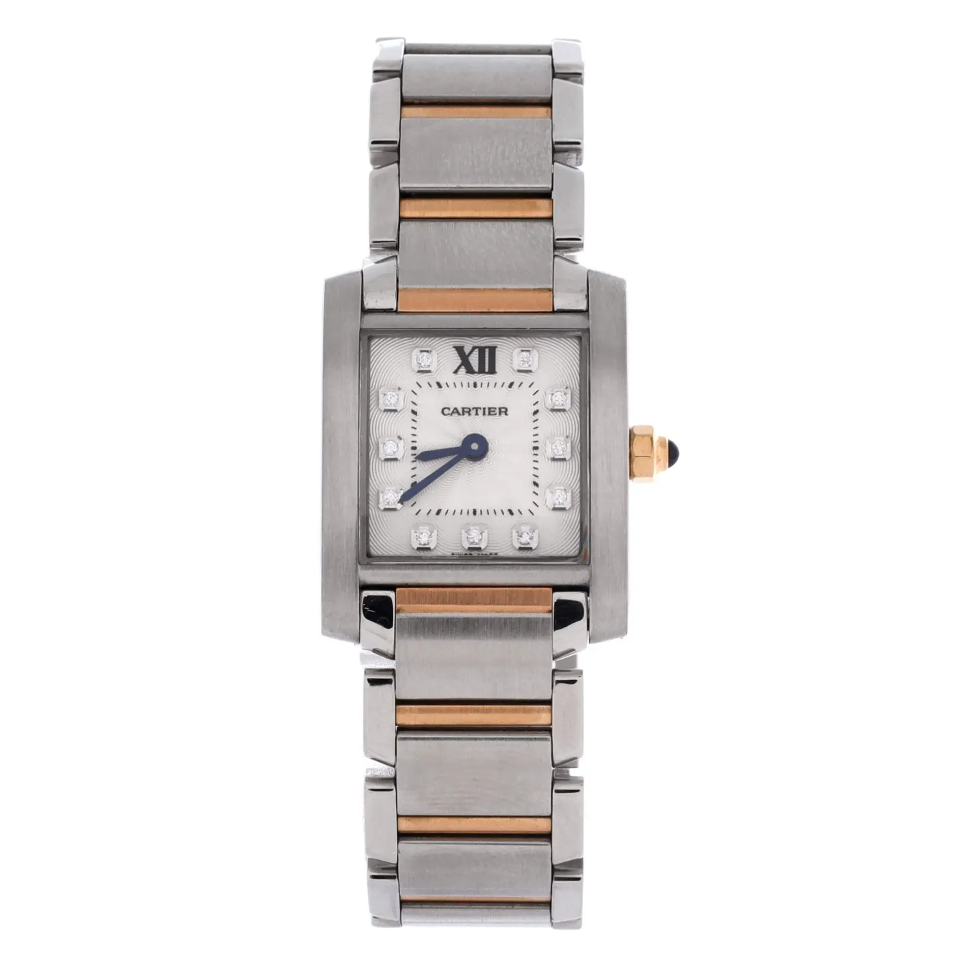 Pre-owned Cartier Tank Francaise Quartz Watch Stainless Steel and Rose Gold with Diamond Markers 20 by Rebag