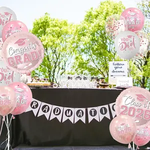 Pink and Rose Gold Graduation Balloons 2026 Graduation Decorations, 51Pcs Grad Latex and Foil Balloons with Confetti Ribbons for College High School Grad Party