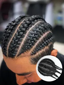 Cornrows Toupee for Men Braids hair pieces Men‘s Replacement System biological scalp Hairpiece Real Human Hair Breathable PU Material Base Hair System(5*7/6*8/8*10 inch) Afro Human Hair