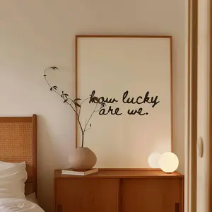 Minimalist "How Lucky Are We" Artistic Poster Print - Romantic Handwritten Typography, Neutral Aesthetic Modern Wall Decoration, Multi-Size Frameless-Hanging Wooden Frame Option, Elegant Bedroom Art, Meaningful Home Supplies Gift Idea