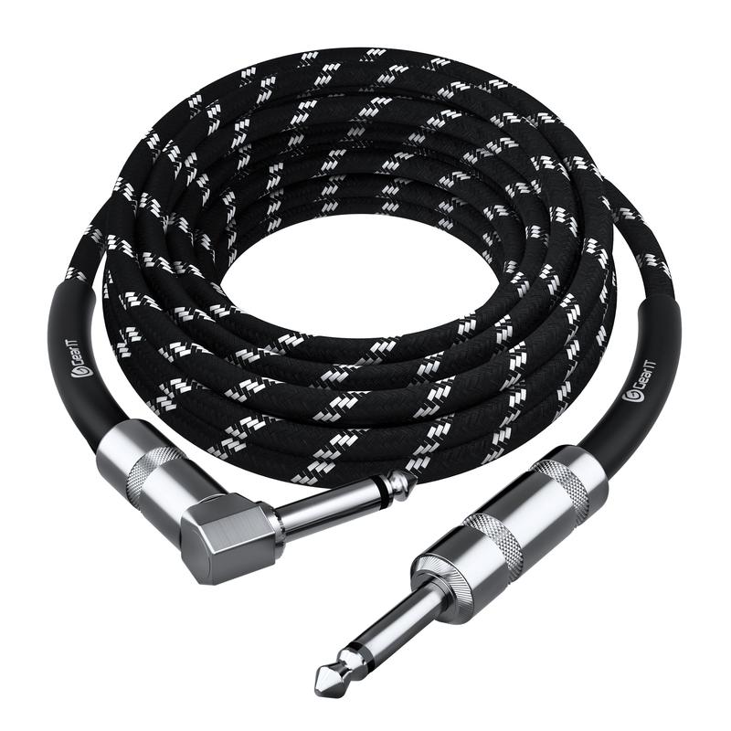 GEARit Right Angle to Straight 1/4 Inch Male to Male Guitar Instrument Cable, Black bass guitar