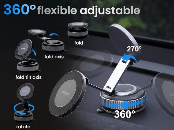 Magnetic Suction Cup Phone Mount, MagSafe Car Holder 360°, Car/Gym/Mirror, iPhone 16/15/14/13