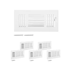 VEVOR 4 x 10 Inch Floor Registers, 6-Pack Floor Vents, HVAC 3-Direction Iron Vent Grilles for Home/Office Wall & Ceiling, Rustproof Anti-Peeling Air Vents Deflector Adjustable with Metal Damper, Whit