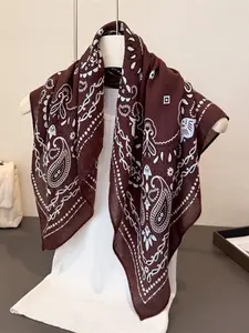 1 Piece Imitation Velvet Soft Hijab for Women Paisley Print Shawl Cotton Feel Headscarf Spring Autumn Neck Tie Fashion Decoration Foulard Bandana