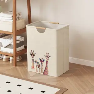 Giraffe Print Open Storage Box, Foldable Laundry Basket with Handle, Home Bathroom Collapsible Clothes Organizer Bucket
