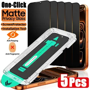 Easy to Install Matte Privacy Protective Screen Protector Set, 5 Counts Anti-Fingerprint, Protection, Full-Coverage, 9H Tempered Glass Screen Protector, Compatible with iPhone 17/16 Series Accessories Tempered Glass Film