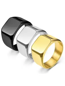 Men's Stainless Steel Square Shaped Stamp Ring, Fashionable Thumb Ring for Dad, Geometric Rings, Unique Father's Day Jewelry Gift, Perfect Motorcycle Accessory, Stainless Steel Rings, Personalized Jewelry Gift, Metal Rings