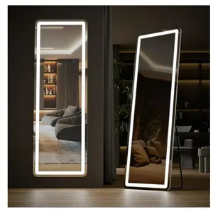60"x16" LED Full Length Mirror with Aluminum Frame Polished Glass for Outdoor Bedroom Living Room