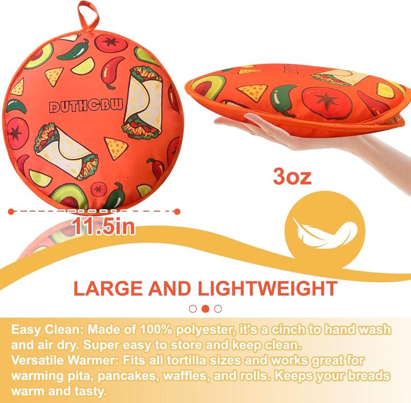 Large Premium Tortilla Warmer, Microwavable & Classic, Insulated Fabric Pouch Keeps Tacos, Naan, Pizza & Flour Tortillas Cozily Warm for 1 Hour, Outlasting & Ideal for Family Feasts, Orange