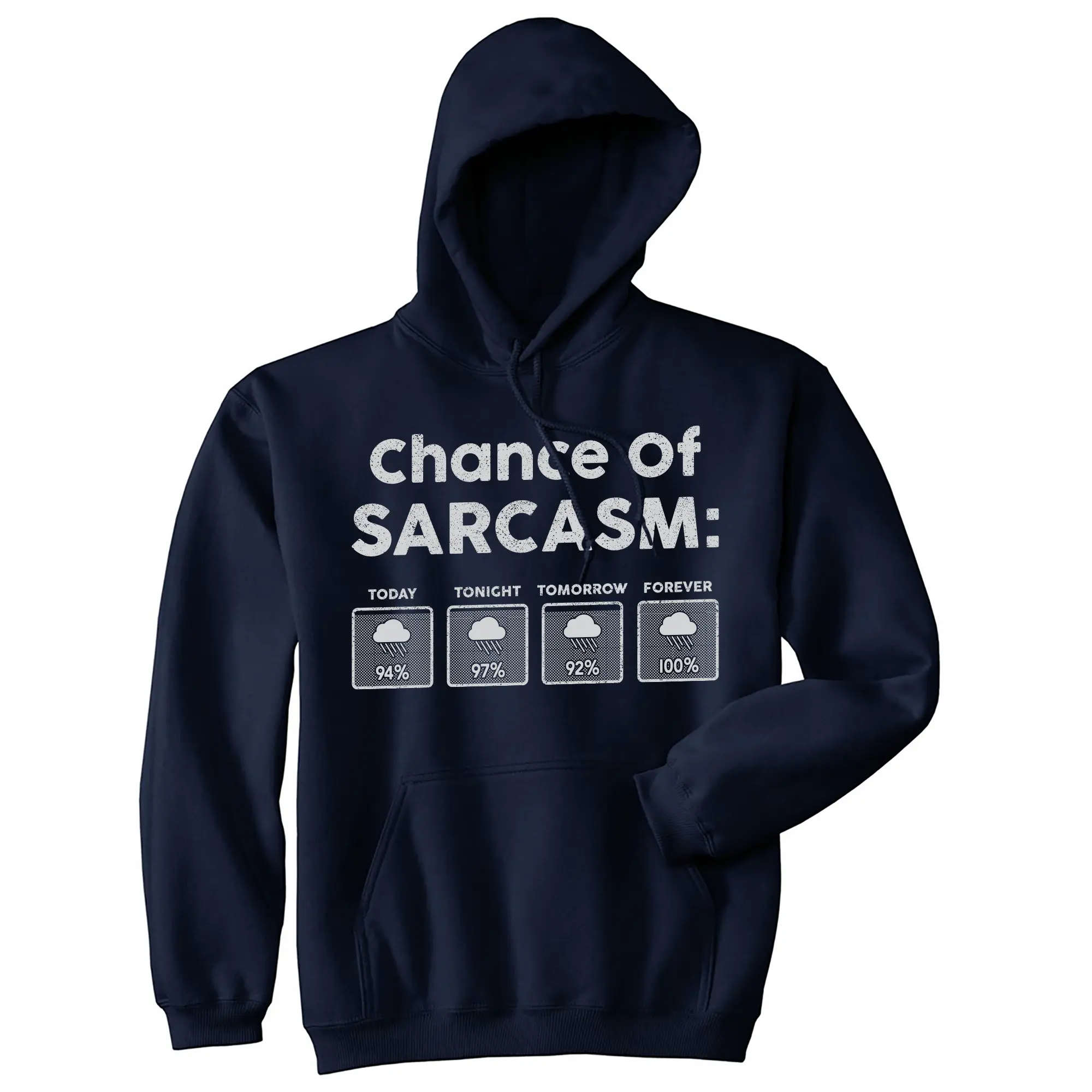 Chance Of Sarcasm Unisex Hoodie Funny Weather Report Humor Hooded Sweatshirt Unisex Vintage Fashion Hoodies Funny Sarcastic Pullover Novelty Sweatshirt Navy -