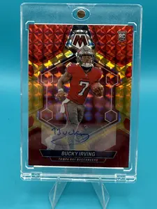 2024 Panini Mosaic Bucky Irving Rookie Auto Mosaic Choice Fusion Red and Yellow