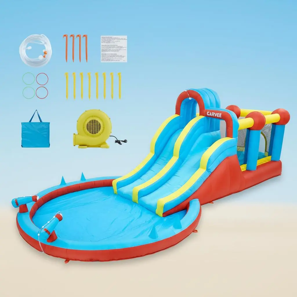 Inflatable Water Bounce House – 23FT Kids Water Slide Park with Splash Pool, Dual Slides, Water Cannons & Jumping Area for Backyard Play