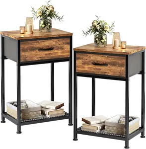 Night Stands Set of 2,End Tables with Drawer for Bedroom Bed Side Table for Home, Rustic Brown  Night Stand Bedroom Nightstands Bedside Table Set of 2