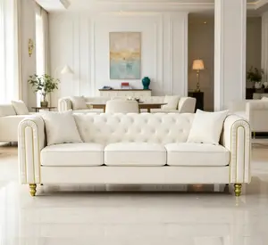 Velvet Chesterfield Loveseat Sofa - Button Tufting, Rolled Arms, Gold Legs for Living Room, Primary Space