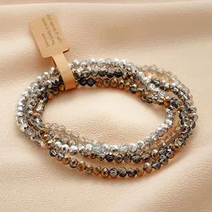 Valentine's Day Gifts for Women Boho Crystal Bracelet Set of 4pcs/set,4mm Beads Stackable Layering Stretch Bracelets for Women, Friendship Gifts