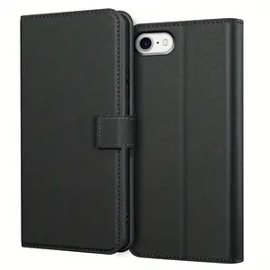 For iPhone 6 / iPhone 7 / iPhone 8 / iPhone SE 2 3 Case With Kickstand PU Leather Card Slot Black Wallet Flip Protective Phone Case Cover Accessories