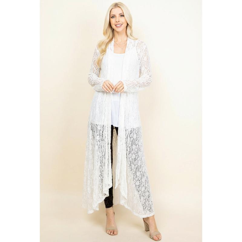 Ivory Long Lace Duster – Boho Pucker Jacket for Women | Made in USA