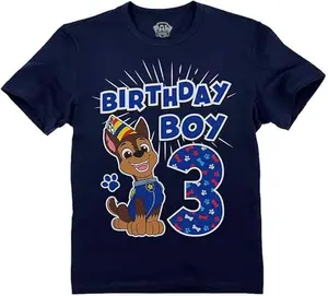 Tstars Chase 3rd Birthday Boy Shirt Gifts for 3 Year Old Boys Third Bday Paw Patrol Party Toddler Kids T-Shirt Funny Graphic Tees