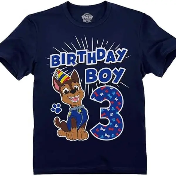 Tstars Chase 3rd Birthday Boy Shirt Gifts for 3 Year Old Boys Third Bday Paw Patrol Party Toddler Kids T-Shirt Funny Graphic Tees