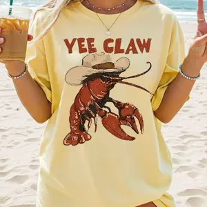Comfort Colors® Lobster Cowboy Shirt, Trendy Yee Claw Tee, Funny Lobster Shirt, Western Beach Top Amalfi Coast Trip, Tomato Girl Summer
