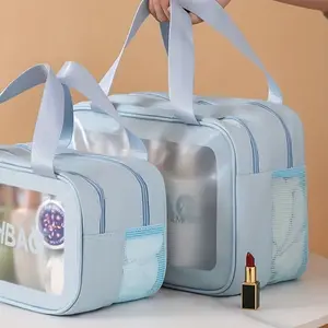 1pcs Portable Waterproof Clear Makeup and Skincare Bag, Ideal Travel Organizer for Beach and Bathroom Essentials, Lightweight and Compact Storage Solution, Cosmetic Pouch, Travel Cosmetic Bags, Cosmetics Organizer