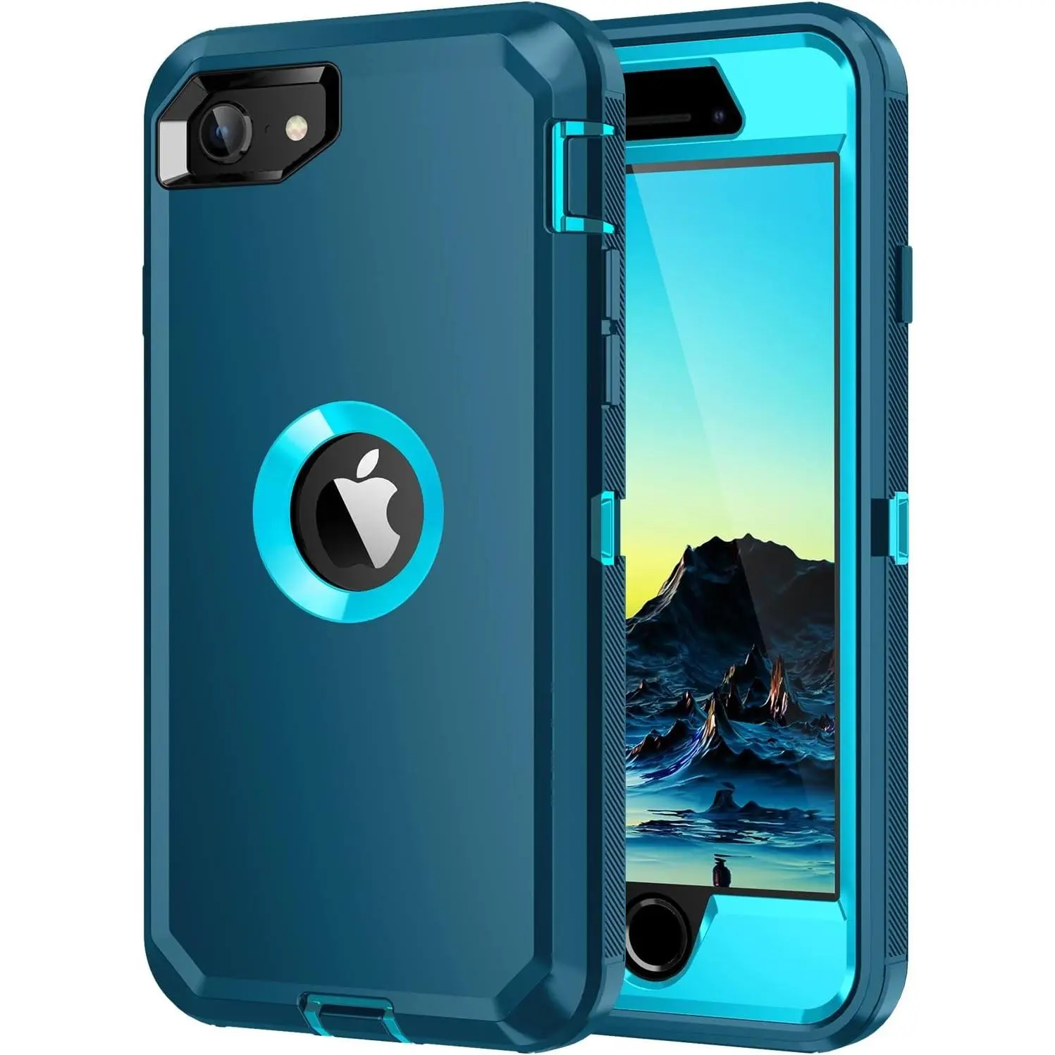 for iPhone SE 2022/2020 Case,[Built in Screen Protector] Heavy Duty Shockproof 3 Layers Full Body Protection Rugged Cover for iPhone SE(3rd/2nd Gen) 4.7",Turquoise