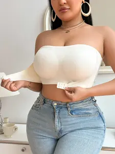Plus Size Strapless Underwire Bralette, No Steel Cup Gather Slimming Effect, Fits Sizes 1xl-4xl, Trendy Design