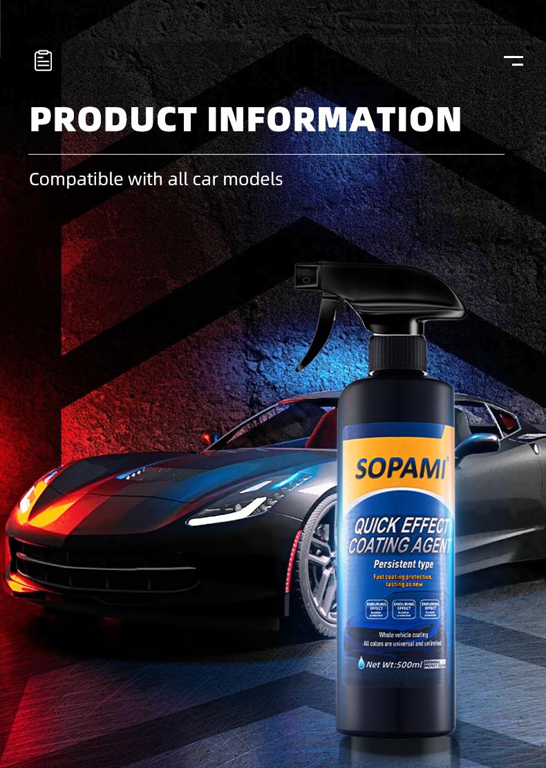 2025 Upgrated 500ML Advanced Formula 3-in-1 SOPAMI Car Coating Spray Protection Quick Car Wax Polish Glass Oil Film Remover Clear Coat Black Can Dypaint Ceramics Pray