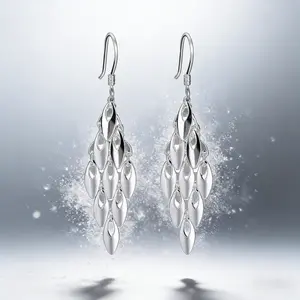 AELNEN Silver-Tone Teardrop Dangle Earrings - Sleek Openwork Leaf-Shaped Statement Earrings - Elegant Daily Jewelry - Gift for Her