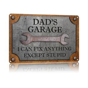 Dad's Garage 'I Can Fix Anything Except Stupid' 8x12 Inch Aluminum Metal Sign - Humorous Garage Workshop Man Cave Wall Decor for Father's Day Birthday Gift